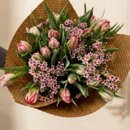 BP19 - Pink Tulips with Wax Flowers Bouquet