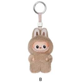 Plush bunny keychain with a metal ring on a white background
