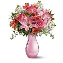 Pink Reflections Bouquet with Roses (Deluxe Pictured)