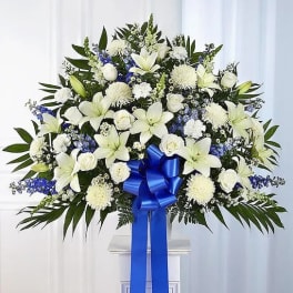 Heartfelt Sympathies Blue & White Funeral Standing Basket