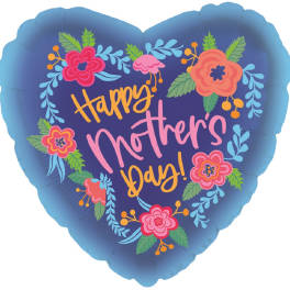 Heart-shaped balloon with "Happy Mother's Day" and floral decorations