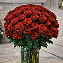 50 Red Roses in a Glass Vase