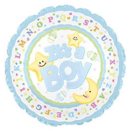 Round baby shower balloon with "It's a Boy" text and stars