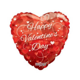 Heart-shaped red Valentine’s Day balloon with white lettering