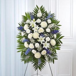Blue & White Funeral Standing Spray