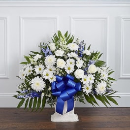 Heartfelt Tribute™ Blue & White Floor Basket Arrangement
