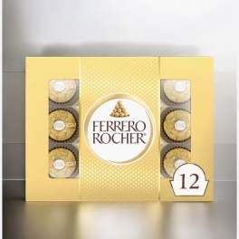 Box of Ferrero Rocher chocolates with 12 pieces visible