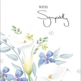 Sympathy card with watercolor calla lilies and blue flowers