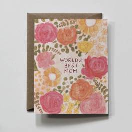Floral greeting card reading "World's Best Mom"