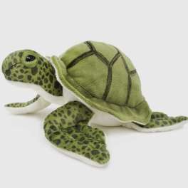 Plush green turtle toy on a white background
