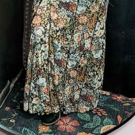 Floral-print long skirt with a dense multicolor flower pattern