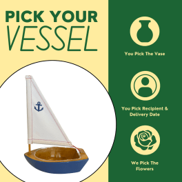 Graphic of a small sailboat vase with text about picking a vessel