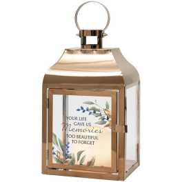 Gold lantern with a memorial message card inside