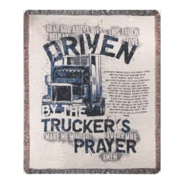 Printed blanket with a truck and prayer text