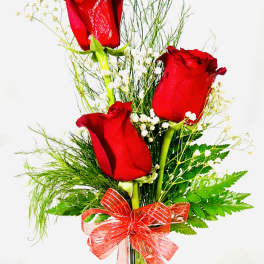 Three Red Rose's in Bud Vase