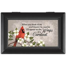 Framed cardinal print with white flowers and a memorial quote