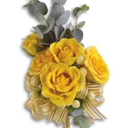 Yellow rose bouquet with eucalyptus and ribbon wrap