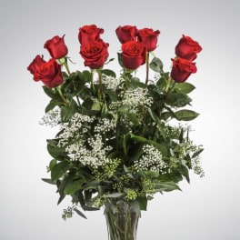 Dozen Long Stemmed Roses with Baby's Breath by BloomNation™