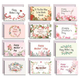Assorted Mother’s Day greeting cards with floral designs in pastel colors