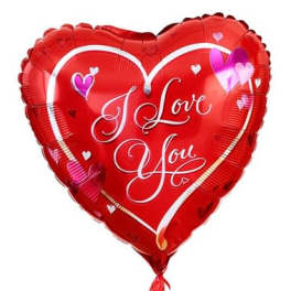 Red heart-shaped balloon with "I Love You" text and small hearts