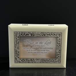 Decorative framed keepsake box with a Bible verse on the front