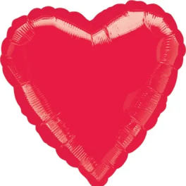 Red heart-shaped foil balloon on a white background