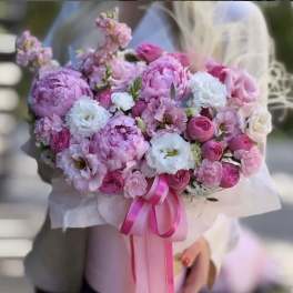 Pink and white bouquet with ribbon wrap