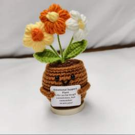 Orange Flower Crochet Pot Cute Knitted Gift Decor