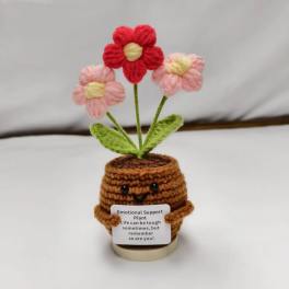 Pink Flower Crochet Pot Cute Knitted Gift Decor