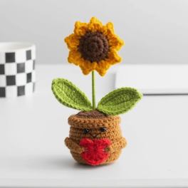 Love Sunflower Crochet Pot Cute Knitted Gift Decor