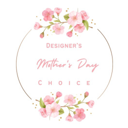 Mother's Day choice graphic with pink cherry blossoms and gold dots