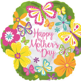 Mother's Day balloon with colorful butterflies and flowers