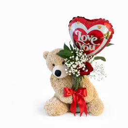 Teddy + “Love You” Balloon + Rose
