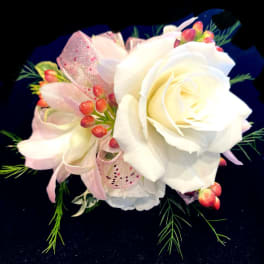Classic White and Pink Wrist Corsage