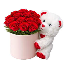 Rose Hat Box with Teddy Bear