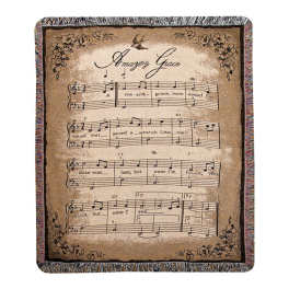 Decorative throw blanket with sheet music and floral border print