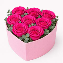 Hot Pink Roses Heart Box | Luxury Rose Arrangement