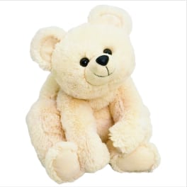 Cream-colored teddy bear plush toy sitting upright