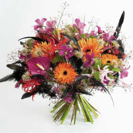 Bright mixed bouquet with orange gerbera daisies and pink flowers