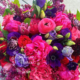 Bright bouquet of pink, purple, and red flowers