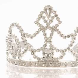 Silver jeweled tiara with clear rhinestones and heart accents