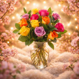 Radiant Assorted Roses – Bright Mixed Color Rose Vase