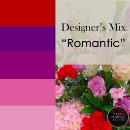 Romantic designer’s mix bouquet with pink roses, red carnations, and hydrangeas