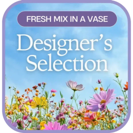 Designer’s Selection sign with colorful wildflowers at the bottom