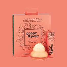Pink lip care gift set with balm, tube, and box
