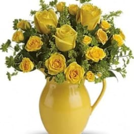 Sunny Day Pitcher of Roses