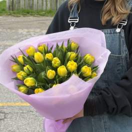 BP18 - Yellow Tulips with Wax Flowers Bouquet