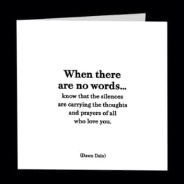 White sympathy card with a black condolence message
