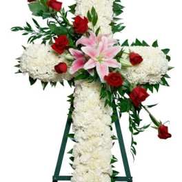 White Cross Standing Spray
