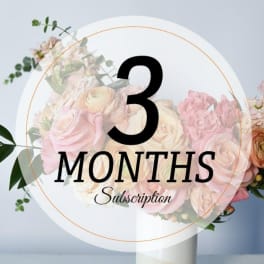Pastel pink and cream rose bouquet with eucalyptus and "3 MONTHS Subscription" text